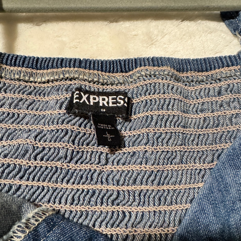 Express Denim Babydoll Dress Fit & Flare Strappy Mini - Picture 3 of 3
